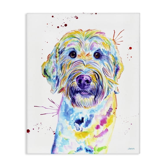 Stupell Industries Contemporary Vivid Goldendoodle Dog Pet Canvas Art, 24 x 30, by Jen Seeley