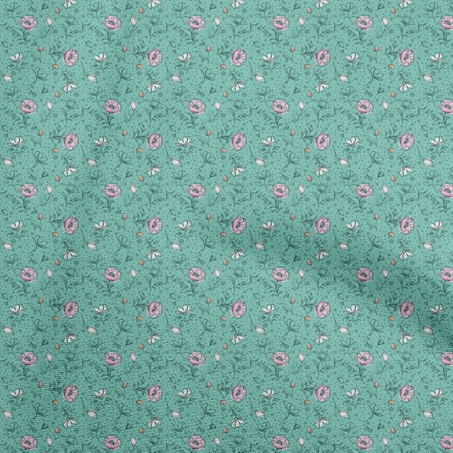 oneOone Tissu en Coton Flex Vert Mer Floral Matériel de Robe Tissu Imprimé Tissu au Mètre 40 Pouces de Large