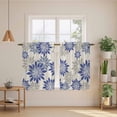 thumbnail image 2 of Geometric Flower Kitchen Curtains 54 Inch Length, Vintage Country Floral Blue Grey on Linen Tiers Curtains for Bathroom Bedroom Cafe, Light Filtering Small Window Treatment Drapes 2 Panels 42"Wx54"L, 2 of 8