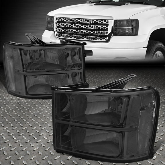NUVISION for 07-14 GMC Sierra Gmt900 OE Style Smoked Lens Clear Corner Headlight Lamps