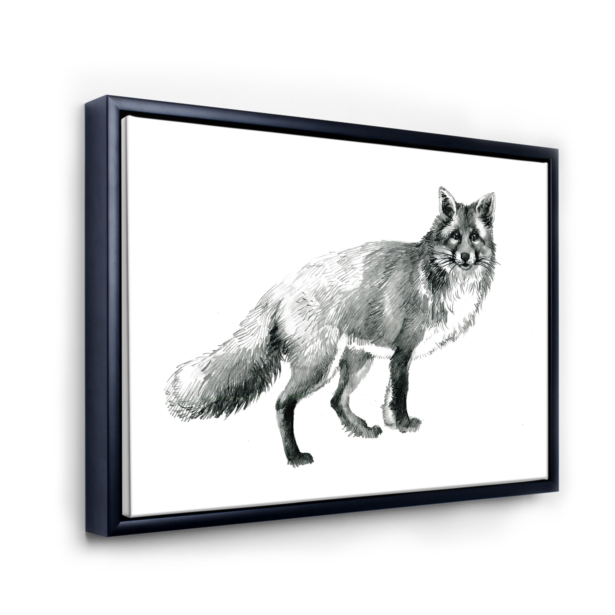 Designart 'Black and White Portrait Fox' Farmhouse Framed Canvas Wall Art Print
