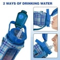 thumbnail image 3 of Blue and White Check 64 Oz Water Bottle with Sleeve - BPA Free Leakproof Sport Large Plastic Water Bottle with Straw Strap & Insulated Neoprene Holder Carrier Bag Great Gift for Women Men, 3 of 7