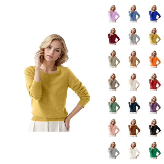 Sweater for Women 2026 Fall Winter Trendy Long Sleeve Crewneck Soft Plain Knitted Sweaters Pullover Top