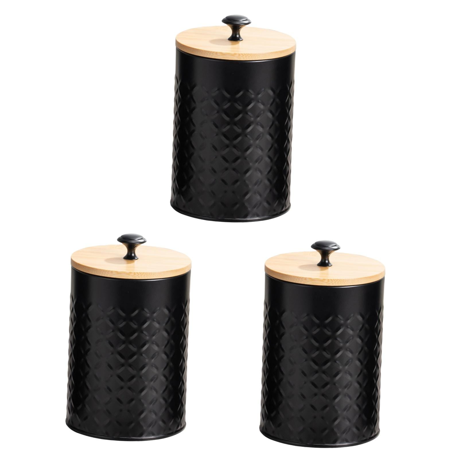 jicheng 3 Pieces Coffee Tea Sugar Container Kitchen Canister Set for Tea Candy Flour black