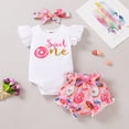 thumbnail image 2 of Happy Town Toddler Baby Girls 1st Birthday Summer Outfits Ruffle Sleeveless t-Shirt + Shorts + Headband Girls Set, 2 of 8