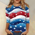 thumbnail image 2 of Women's Plus Size Graphic Print 3/4 Sleeve T-Shirt, Patriotic Independence Day Casual Top with Round Neck, Loose Fit & Soft Touch Fabric,Blue L, 2 of 5