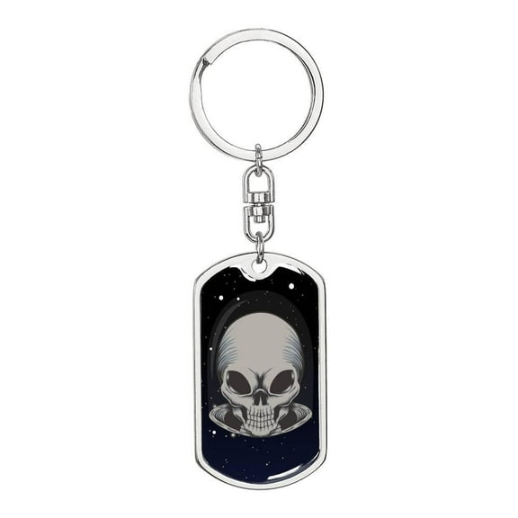 Alien Skull Stainless Steel or 18k Gold Premium Swivel Dog Tag Keychain