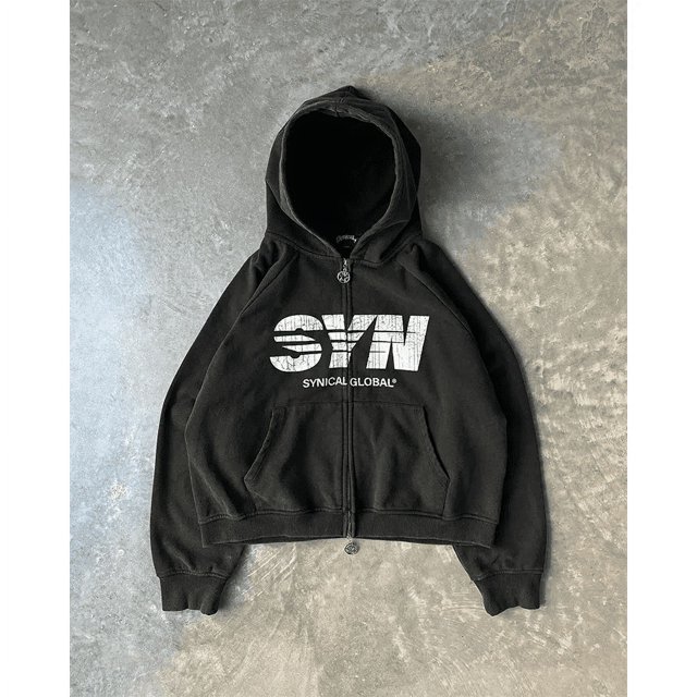 Embroidery Goth Hoodies Zip Up Long Sleeve Loose Jacket Coats Oversized Sweatshirts
