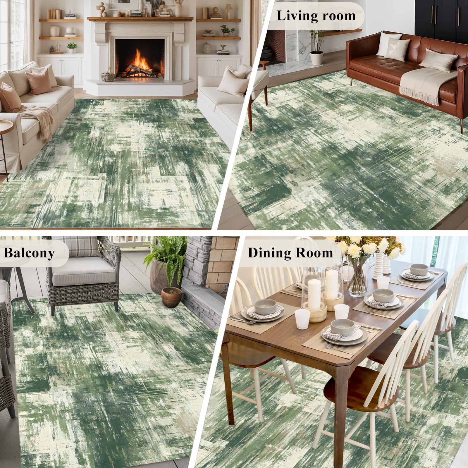 Area Rug for Living Room, Sage Green Ombre Non-Slip Indoor Large Carpet for Bedroom/Dining Room, Gradient Abstract Art Vintage Washable Low-Profile Rectangle Floor Runner Rugs - 5 x 7 Ft