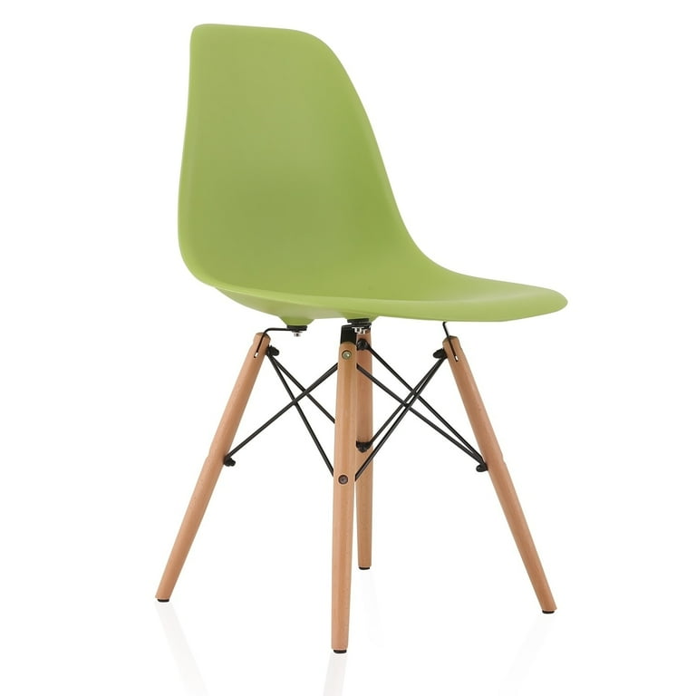 CozyBlock Slope Green Molded Plastic Dining Side Chair with Beech Wood Eiffel Legs
