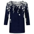 thumbnail image 4 of 3/4 Length Sleeve Womens Tops Casual Loose Fit Crewneck T Shirts Cute Solid Three Quarter Length Tunic Tops Dark Blue XXL, 4 of 4