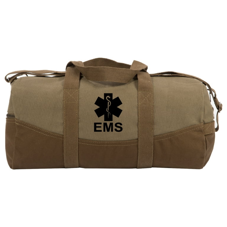 ★EMS★ SHEARLING DUFFLE BAGBROWN EMS Emergency Medical Services Two Tone 19” Duffle Bag with