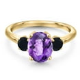 thumbnail image 3 of Gem Stone King 18K Yellow Gold Plated Silver Purple Amethyst and Black Onyx Engagement Ring for Women | 1.94 Cttw | Oval Checkerboard 9X7MM | Gemstone February Birthstone | Size 9, 3 of 6