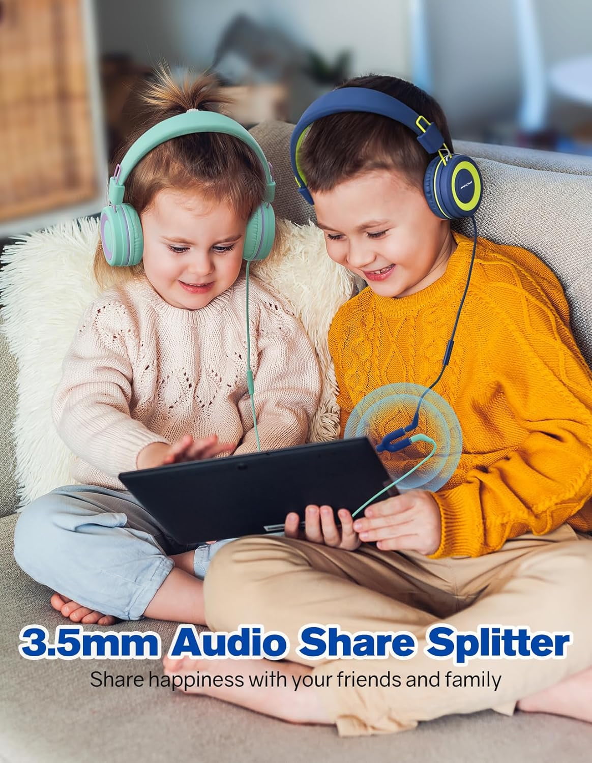 Mpow MPBH360AL Kids Headphones with Microphone(2 Pack) Blue & Green