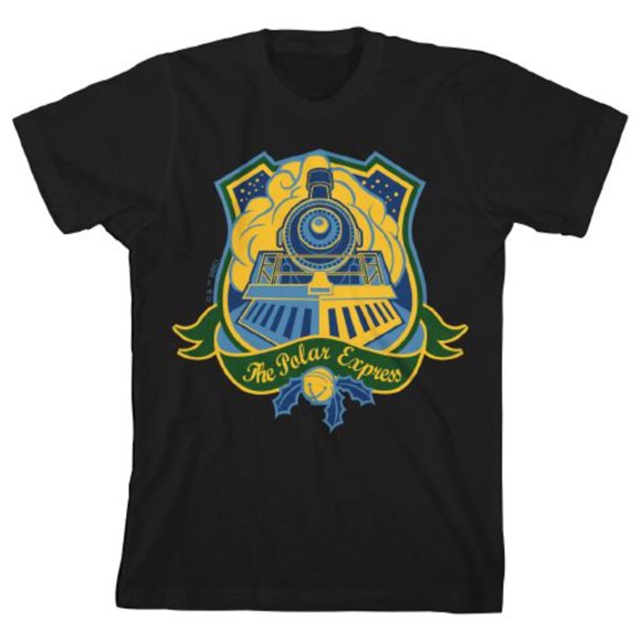 T-Shirt Noir pour Enfants The Polar Express Steam Locomotive