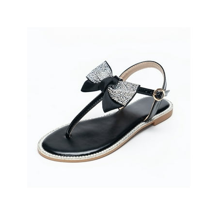 

Avamo Ladies Daily Comfort Open Toe Flip Flops Womens Beach Rhinestone Bow Decor Summer Sandal Casual Buckle Gladiator