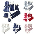 thumbnail image 6 of Feimerou Sexy Pajama Set for Women 5 Piece Satin Silk Pajama Set Lace Camisole Nightgown with Shorts Pants Robe Sleepwear Loungewear, 6 of 7