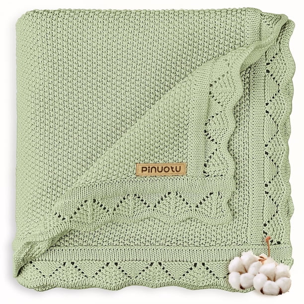 Manta de bebé Pinuotu de punto de algodón verde 102x79 cm