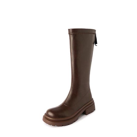 

Korean style slimming platform boots round toe Knight boots autumn and winter New chunky heel mid heel elastic high boots for women