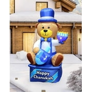 Zion Judaica Inflatable Hanukkah Yard Decorations 8' Bear Multi Blue Hanukah Indoor or Outdoor Lighted Decoration Built-in LED Lights Includes Air Blower Tie-down Stakes Chanukah Lawn Décor Blowup