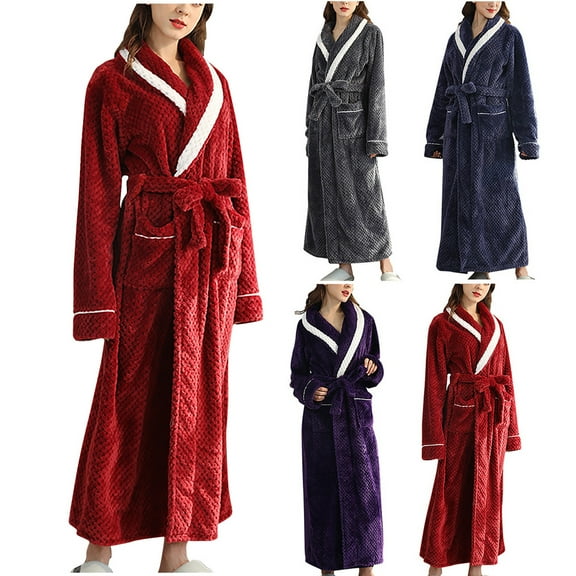 Feancey Long Fleece Bathrobe for Women Winter Thicken Warm Robes Comfy Fuzzy Nightgowns Soft Plush Couple Shower Robe with Pockets Todays Daily Deals Clearance Gray M
