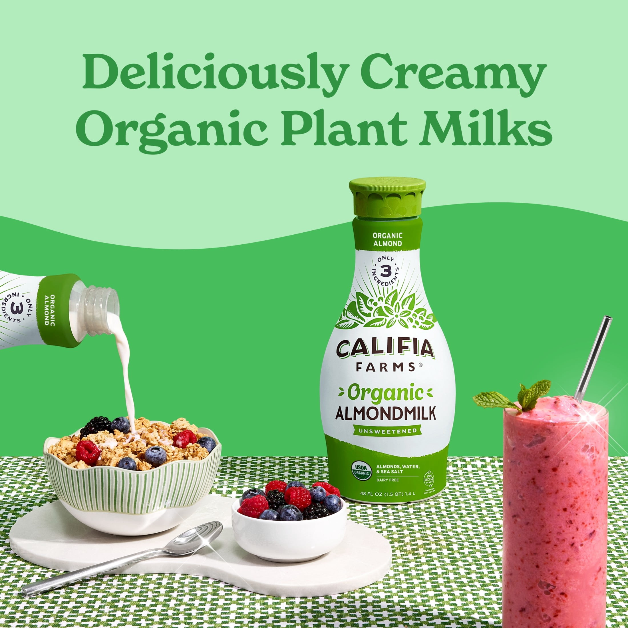 Califia Farms Organic Unsweetened Almond Milk, Refrigerated 48 fl oz Plastic Bottle