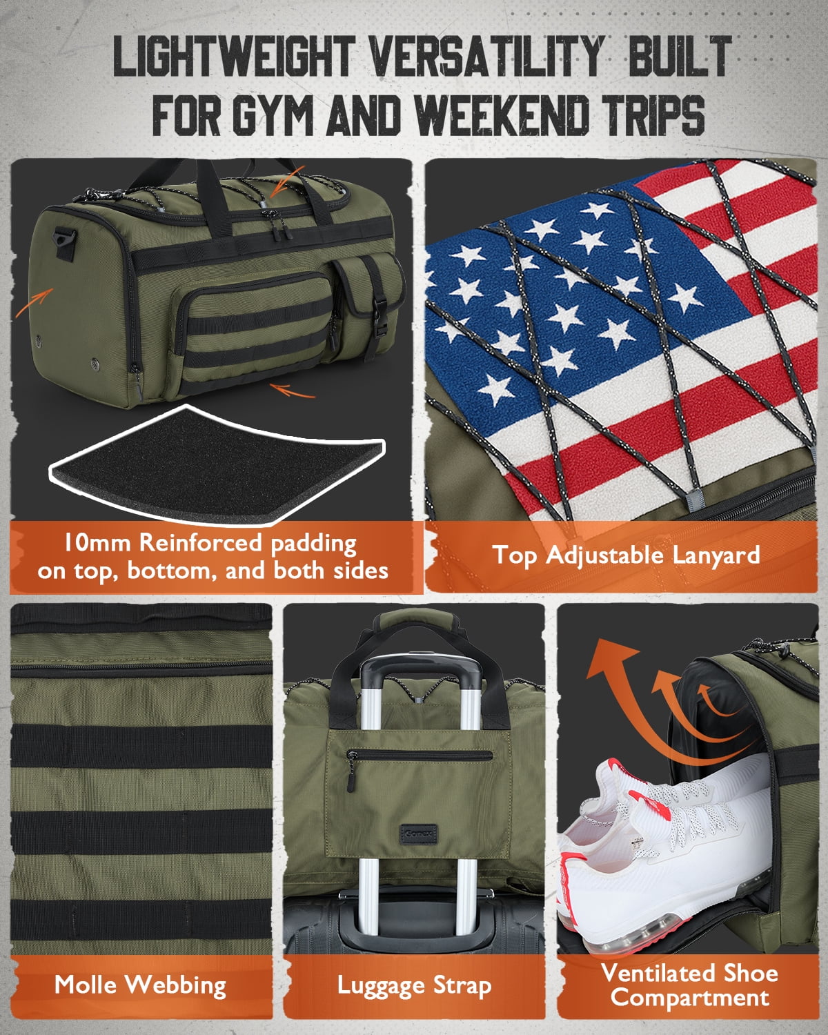 Gonex 45L Travel Duffel Bag for Men, 3 in 1 Gym Bag Backpack with Shoes Compartment for Sports Weekender Workout