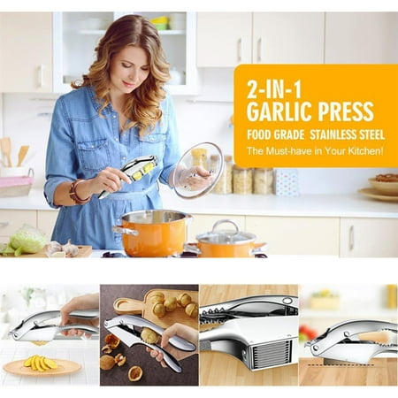 

Manual Garlic Press 2-In-1 Professional Stainless Steel Garlic Slicer and Crusher Housewarming Gifts