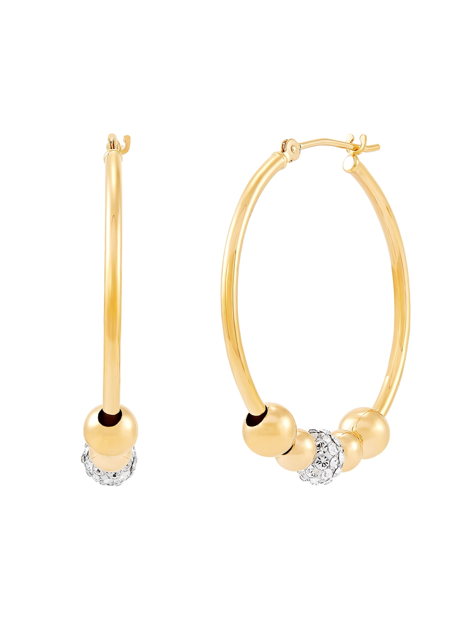 Brilliance Fine Jewelry Crystal Beads Hollow Round Hoops in 10K Yellow Gold