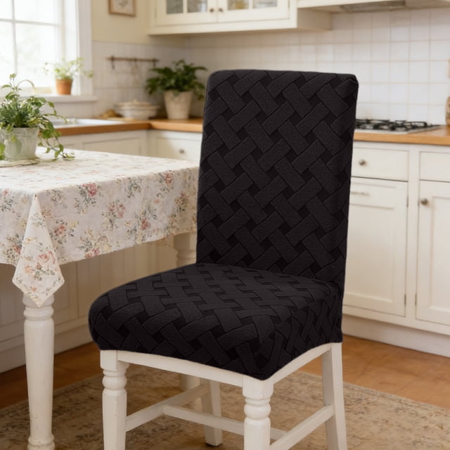 2 Pack - Chair Cover Set of 2 - Thickened Jacquard Fabric, Elastic & Retractable Design, Dirtproof Protection, Polyester Material, Black, JKODE