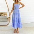 thumbnail image 2 of Women's Retro Plaid Smocked Dress Spaghetti Strap Flounce Long Dress, 2 of 9