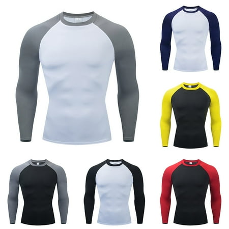 ZestMode 2 Pack Mens Compression Shirts Athletic Shirts & Tees Big Tall Mesh Athletic Shirts Crew Neck T-Shirts Base Underwear Winter Fitness Long Sleeved Sports Tops Tight Fitting Layer Top Blouse
