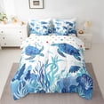 thumbnail image 3 of Manfei Blue Watercolor Sea Turtle Bedding Comforter Set for Kids Boys and Girls, Jellyfish Coral Full Bedding Set, Polka Dots Reversible 7pcs, 3 of 6