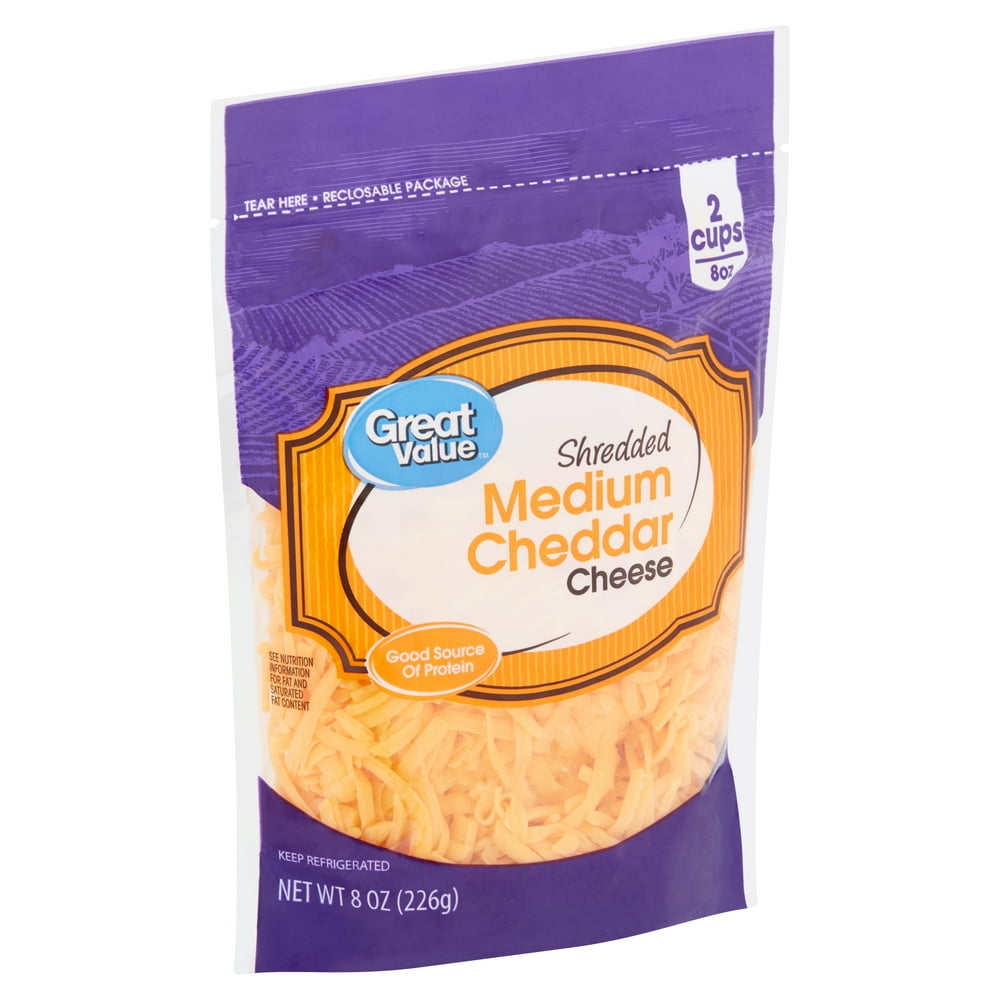 Great Value Shredded Medium Cheddar Cheese, 8 oz