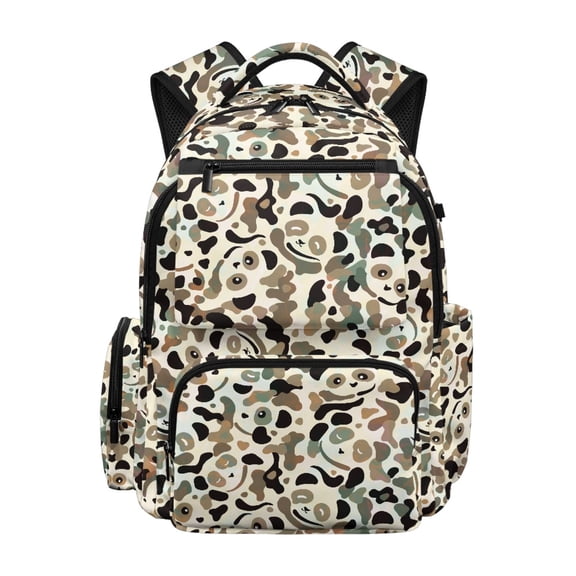 Chririnla Panda Camo Pattern Waterproof Senior Kids Backpack for Camping Daily Commute, Breathable Multi Pocket 600D Polyester Elementary Schoolbag