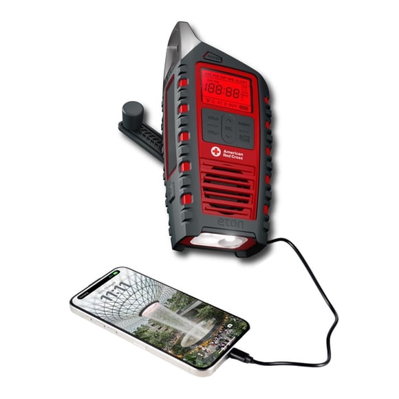 Eton Odyssey Radio de emergencia con manivela, radio meteorológica NOAA, radio de onda corta AM/FM, linterna, cargador de teléfono, cargador solar, altavoz Bluetooth, radio de la Cruz Roja Americana c