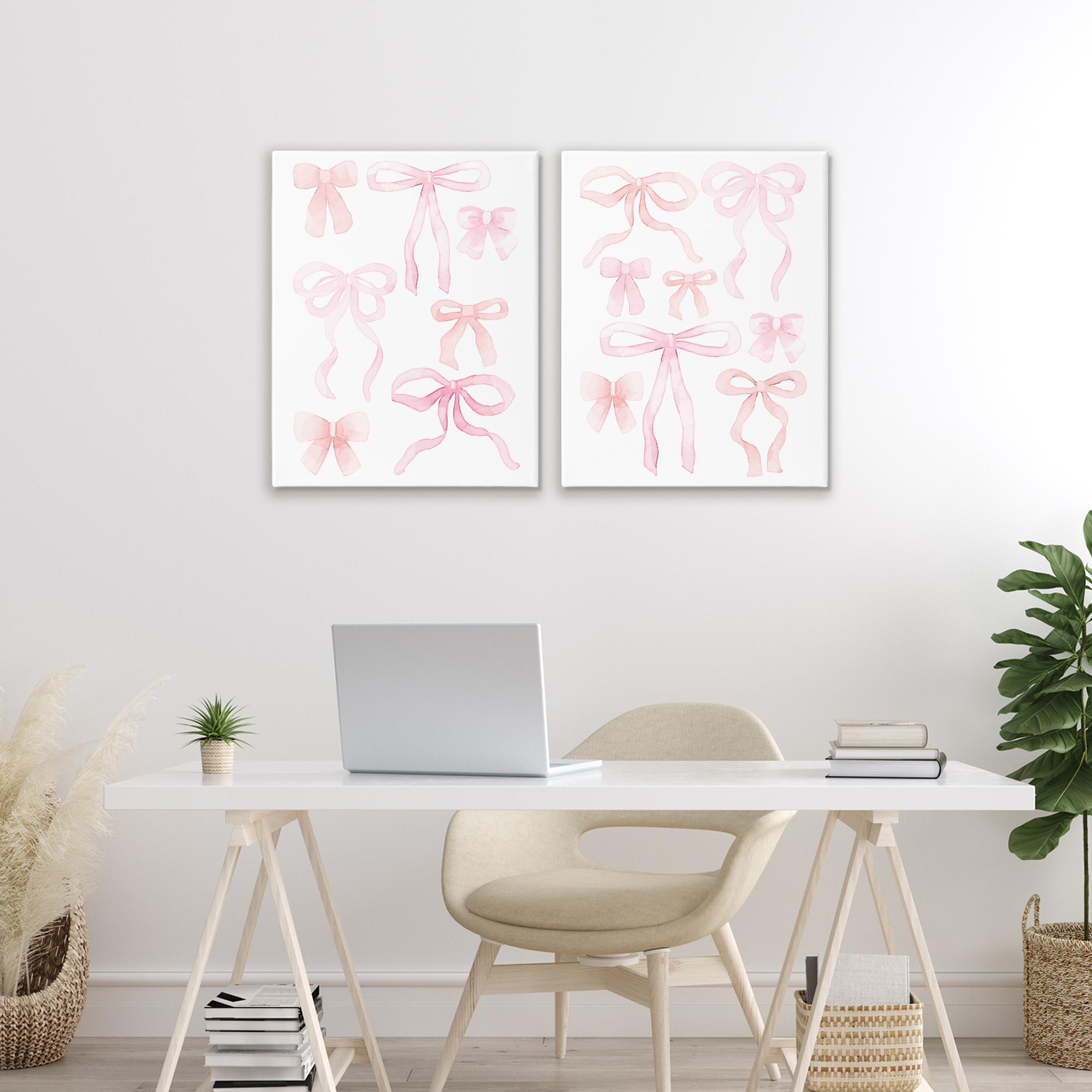 Elegant & Soft Bows 2 Piece Canvas Wall Art Set, design by Kim Allen