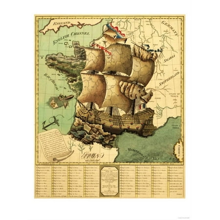 Ship Map - France Represented as a Ship - Panoramic Map Print Wall Art By Lantern Press