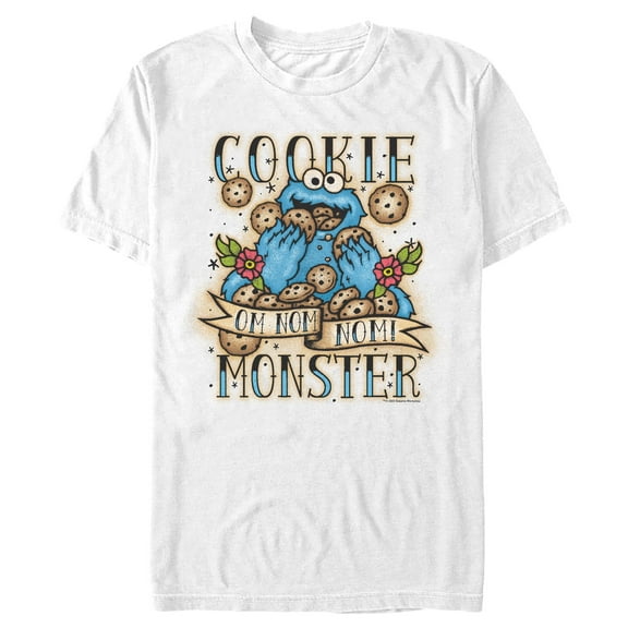 Men's Sesame Street Cookie Monster Om Nom Nom Tattoo Graphic T-Shirt