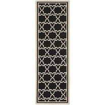 SAFAVIEH Courtyard Allison Geometric Bordered Indoor/Outdoor Runner Rug, 2'3" x 6'7", Black/Beige