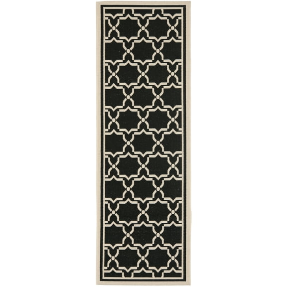 SAFAVIEH Courtyard Allison Geometric Bordered Indoor/Outdoor Runner Rug, 2'3" x 6'7", Black/Beige