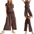 thumbnail image 3 of PUWEI Women's 2 Piece Smocked Top & High Waisted Wide Leg Pants Set Boho Matching Set Lounge Outfit with Pockets, 3 of 7