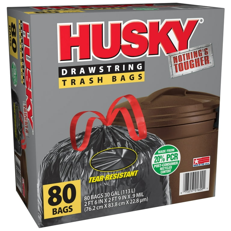 Husky Large Trash Bags, 30 Gallon, 80 Black Bags (Unscented, Tear-Resi –  WellBeing Marts