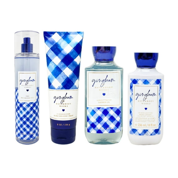 Bath and Body Works Gingham Deluxe Gift Set - Fragrance Mist - Body Cream - Shower Gel - Body Lotion - Full Size