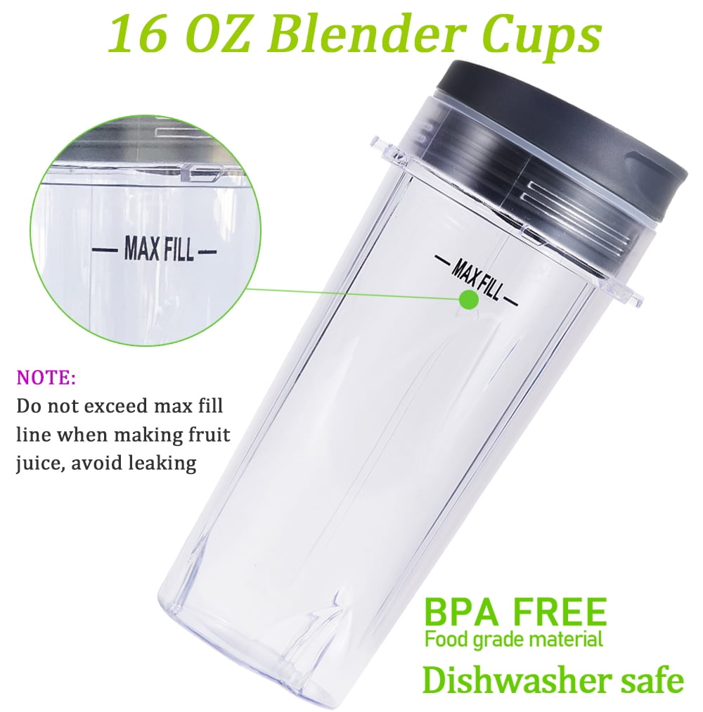 16 Oz Single Serve Blender Cup with Lid - 2Pcs Ninja Blender Cups  Replacement Shaker Cup 16 Oz Cup for Bl770 Bl780 Bl740 Bl810 Nutri Ninja  Blender