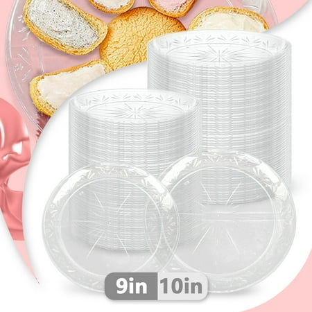 

9”/10” Disposable Clear Plastic Plates Bulk Round Dessert Dinner Plate for Party