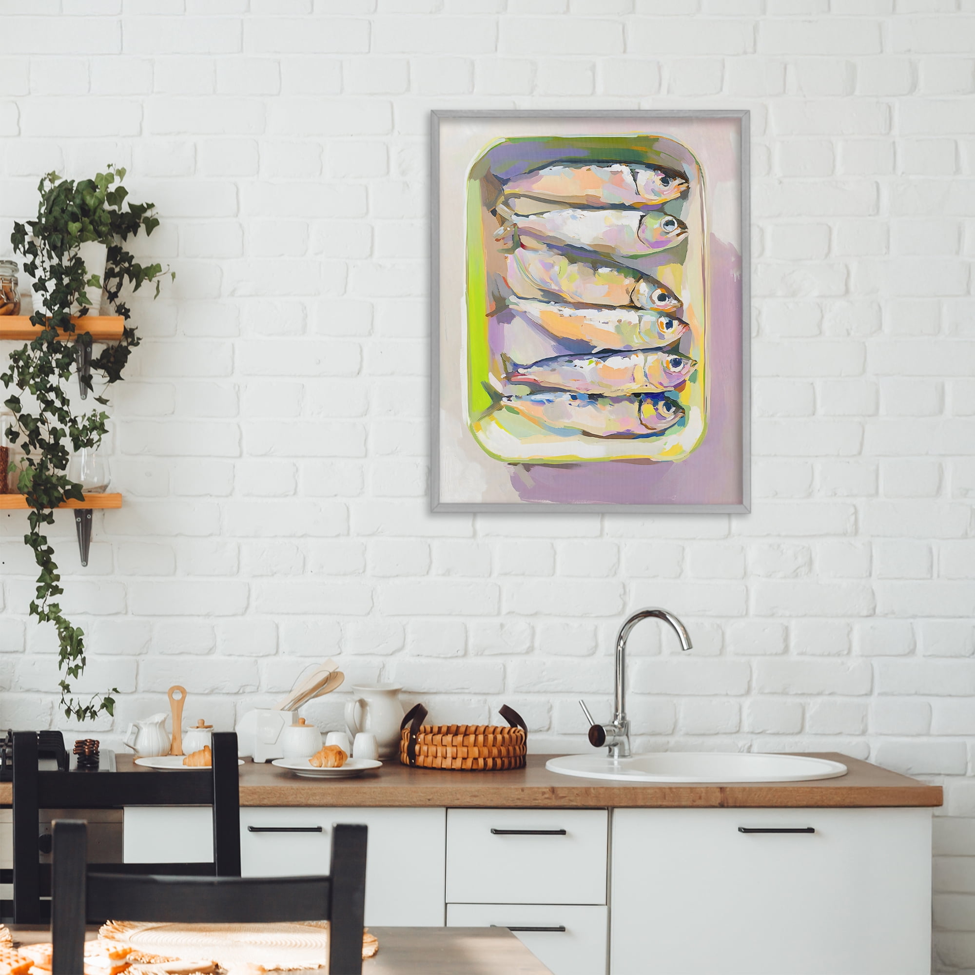 Stupell Industries Vibrant Hued Sardines Gray Framed Giclee Art, design by The Prints Vibe