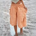 thumbnail image 2 of Women's Loose Fit Wide Leg Pants Summer Cotton Linen Casual Five Quarter Pants Elastic Waist with Drawstring Trouses by Yigetop Yellow M, 2 of 6