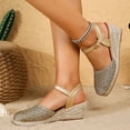 thumbnail image 2 of Womens Espadrilles Woven Closed Toe Wedge Sandals Classic Summer Cork Wedges Heels with Ankle Strap Thick Sole Dressy Beach Shoes Gold Size 7, 2 of 8