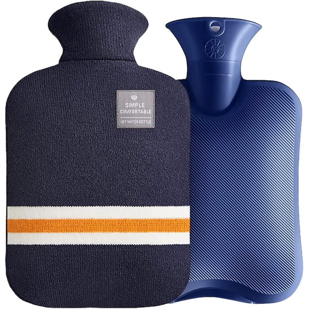 Deep BlueBolsa de agua caliente Botella de agua caliente 2 litros Calentamiento y paquete frío caliente recongelable con rayas clásicas para aliviar el dolor Terapia de frío calien
